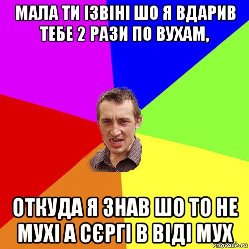 мала ти ізвіні шо я вдарив тебе 2 рази по вухам, откуда я знав шо то не мухі а сєргі в віді мух, Мем Чоткий паца