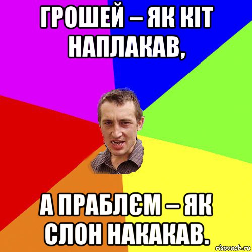 грошей – як кіт наплакав, а праблєм – як слон накакав., Мем Чоткий паца