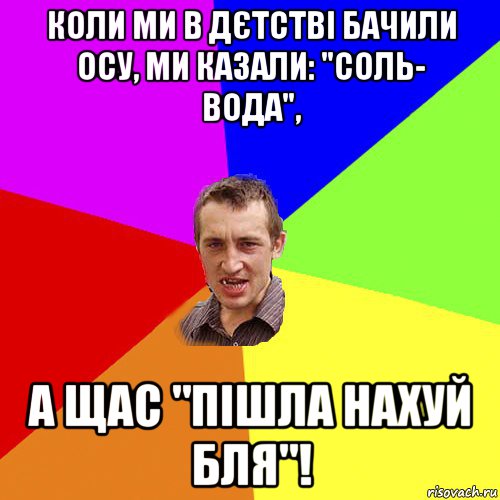 коли ми в дєтстві бачили осу, ми казали: "соль- вода", а щас "пішла нахуй бля"!, Мем Чоткий паца