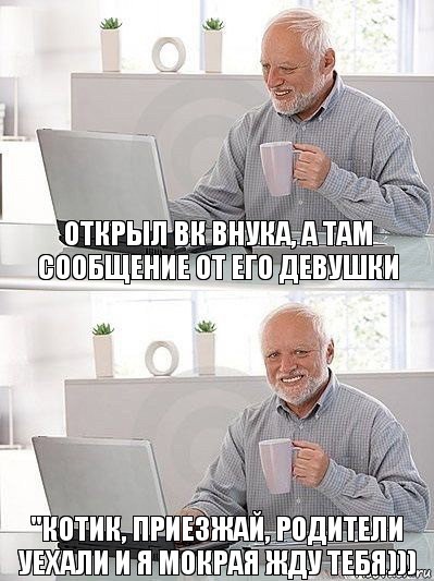 Открыл вк внука, а там сообщение от его девушки "котик, приезжай, родители уехали и я мокрая жду тебя))), Комикс   Дед