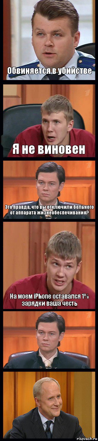 Обвиняется в убийстве Я не виновен Это правда, что вы отключили больного от аппарата жизнеобеспечивания? На моем iPhone оставался 1% зарядки ваша честь  , Комикс Федеральный судья