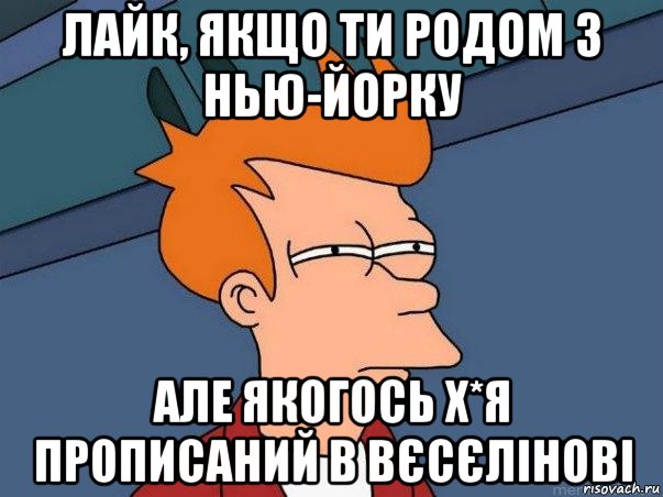 лайк, якщо ти родом з нью-йорку але якогось х*я прописаний в вєсєлінові, Мем  Фрай (мне кажется или)