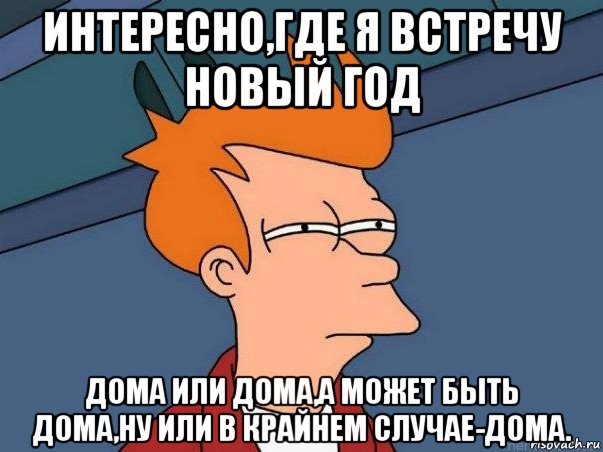 интересно,где я встречу новый год дома или дома,а может быть дома,ну или в крайнем случае-дома., Мем  Фрай (мне кажется или)