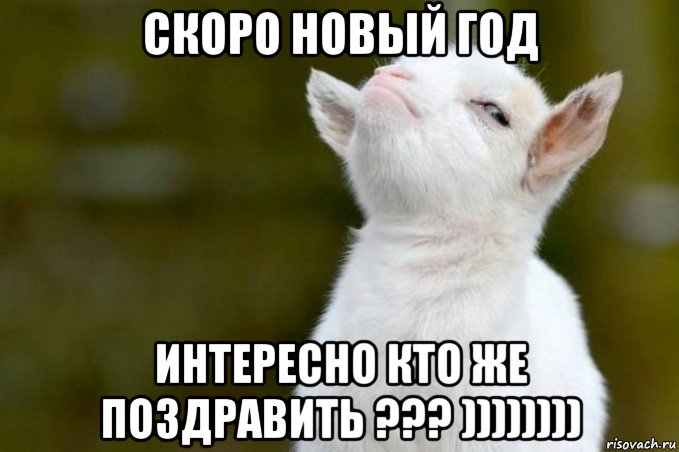 скоро новый год интересно кто же поздравить ??? )))))))), Мем  Гордый козленок