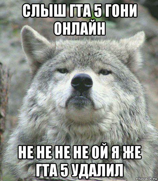 слыш гта 5 гони онлайн не не не не ой я же гта 5 удалил, Мем    Гордый волк