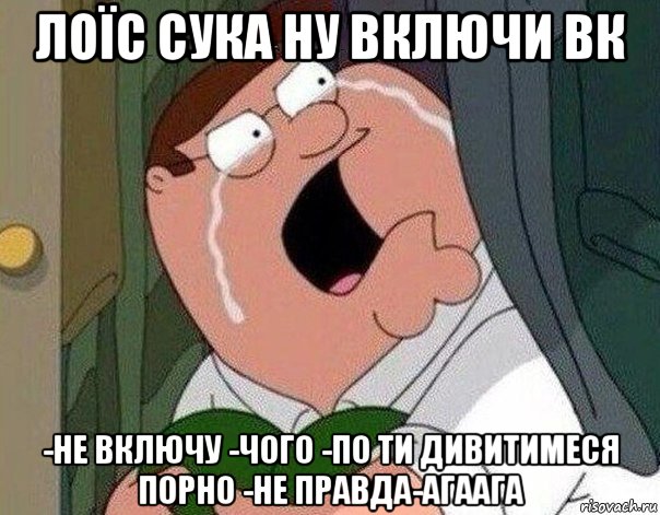 лоїс сука ну включи вк -не включу -чого -по ти дивитимеся порно -не правда-агаага, Мем Гриффин плачет