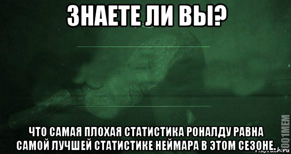 знаете ли вы? что самая плохая статистика роналду равна самой лучшей статистике неймара в этом сезоне., Мем Игра слов 2