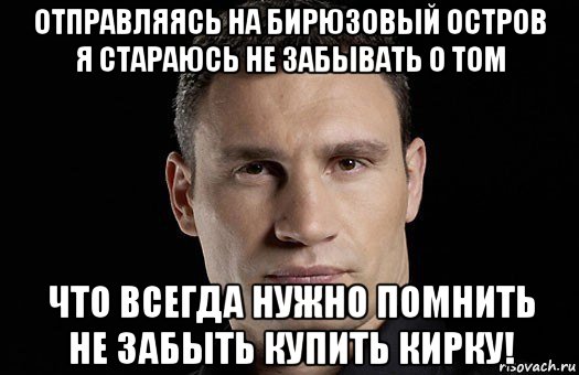 отправляясь на бирюзовый остров я стараюсь не забывать о том что всегда нужно помнить не забыть купить кирку!, Мем Кличко