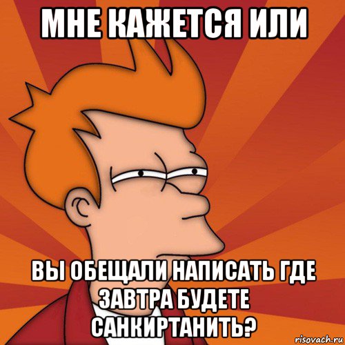 мне кажется или вы обещали написать где завтра будете санкиртанить?, Мем Мне кажется или (Фрай Футурама)