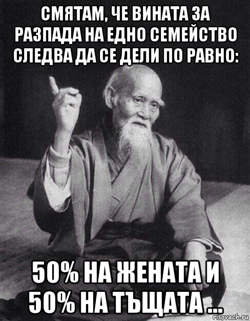 смятам, че вината за разпада на едно семейство следва да се дели по равно: 50% на жената и 50% на тъщата ..., Мем Монах-мудрец (сэнсей)