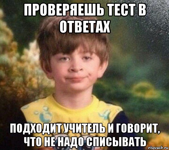 проверяешь тест в ответах подходит учитель и говорит, что не надо списывать, Мем Недовольный пацан