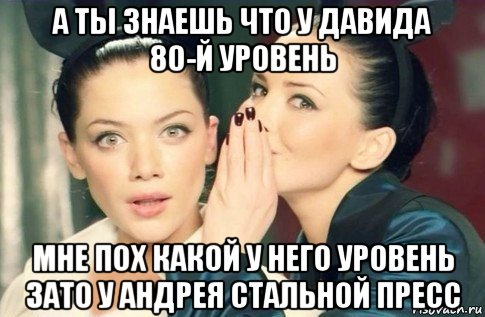 а ты знаешь что у давида 80-й уровень мне пох какой у него уровень зато у андрея стальной пресс, Мем  Он