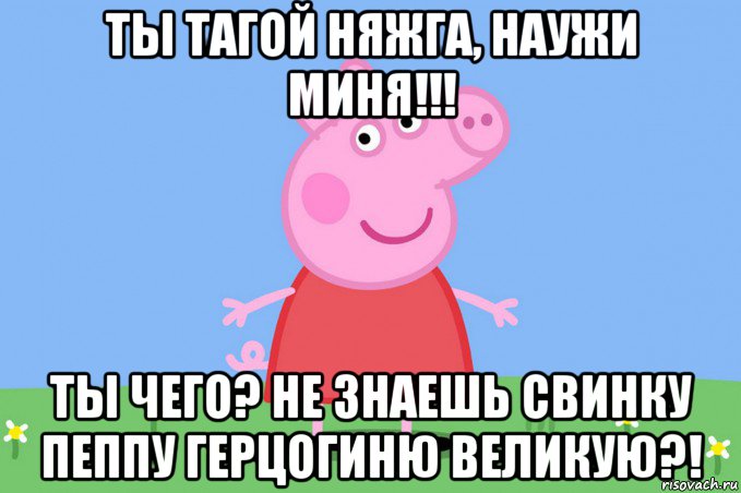 ты тагой няжга, наужи миня!!! ты чего? не знаешь свинку пеппу герцогиню великую?!, Мем Пеппа