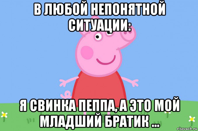 в любой непонятной ситуации: я свинка пеппа, а это мой младший братик ..., Мем Пеппа