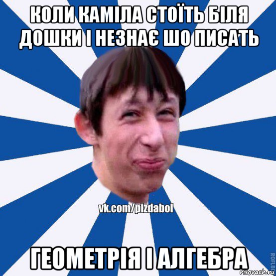 коли каміла стоїть біля дошки і незнає шо писать геометрія і алгебра, Мем Пиздабол типичный вк