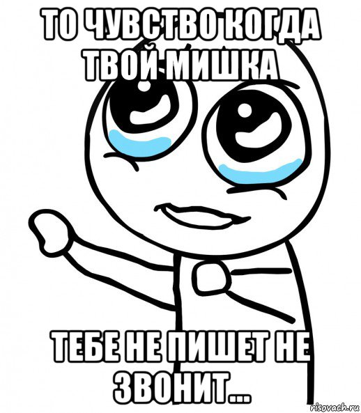 то чувство когда твой мишка тебе не пишет не звонит..., Мем  please  с вытянутой рукой