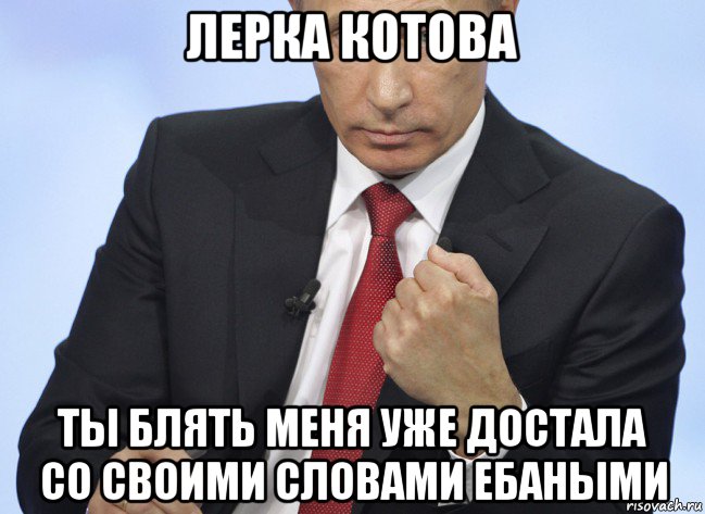 лерка котова ты блять меня уже достала со своими словами ебаными, Мем Путин показывает кулак