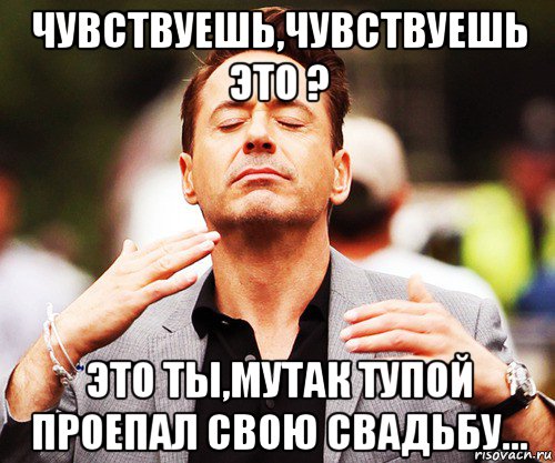 чувствуешь,чувствуешь это ? это ты,мутак тупой проепал свою свадьбу..., Мем   Дауни-младший нюхает