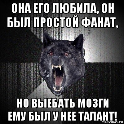 она его любила, он был простой фанат, но выебать мозги ему был у нее талант!, Мем Сумасшедший волк