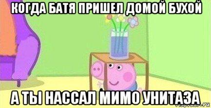 когда батя пришел домой бухой а ты нассал мимо унитаза, Мем  Свинка пеппа под столом