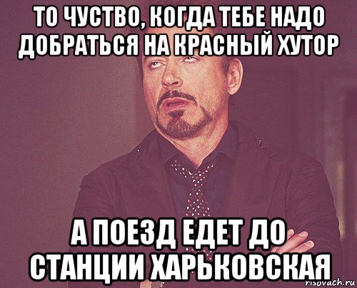 то чуство, когда тебе надо добраться на красный хутор а поезд едет до станции харьковская, Мем твое выражение лица