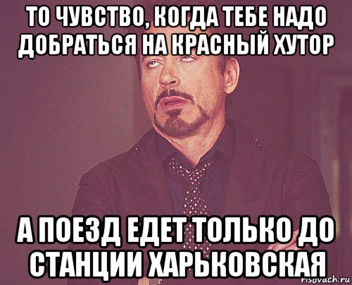 то чувство, когда тебе надо добраться на красный хутор а поезд едет только до станции харьковская, Мем твое выражение лица