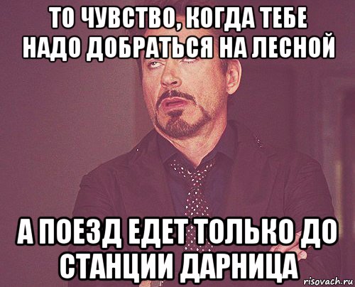 то чувство, когда тебе надо добраться на лесной а поезд едет только до станции дарница, Мем твое выражение лица