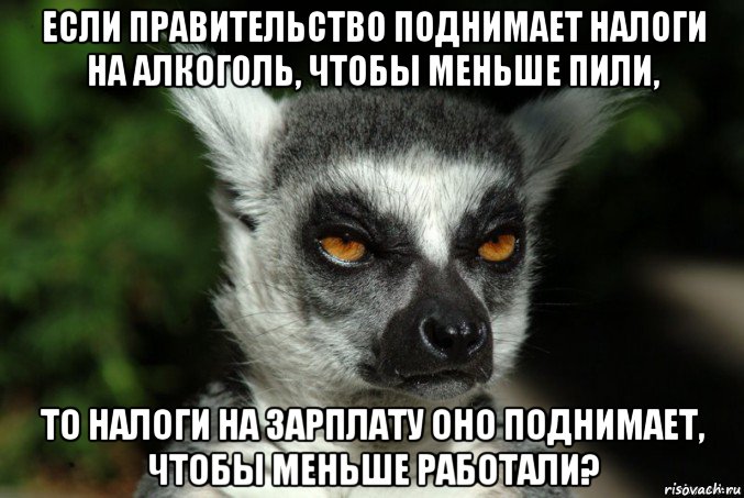 если правительство поднимает налоги на алкоголь, чтобы меньше пили, то налоги на зарплату оно поднимает, чтобы меньше работали?, Мем   Я збагоен