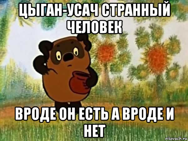 цыган-усач странный человек вроде он есть а вроде и нет, Мем Винни пух чешет затылок