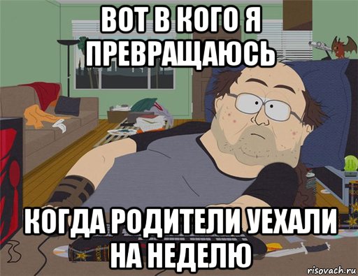 вот в кого я превращаюсь когда родители уехали на неделю, Мем   Задрот south park