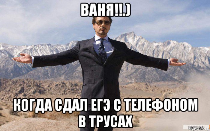 ваня!!.) когда сдал егэ с телефоном в трусах, Мем железный человек