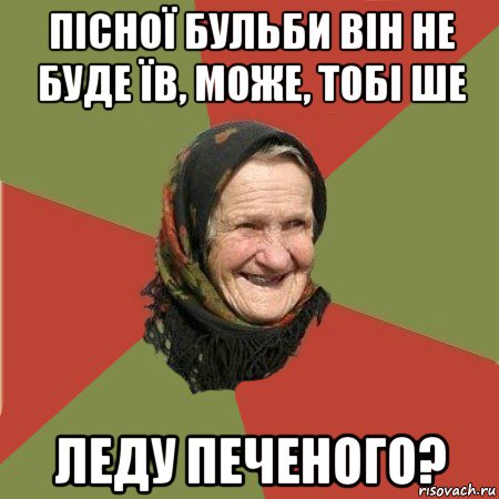 пісної бульби він не буде їв, може, тобі ше леду печеного?, Мем  Бабушка