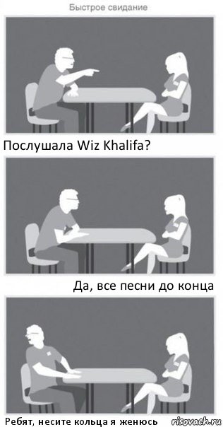 Послушала Wiz Khalifa? Да, все песни до конца Ребят, несите кольца я женюсь, Комикс Быстрое свидание