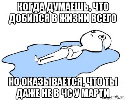 когда думаешь, что добился в жизни всего но оказывается, что ты даже не в чс у марти, Мем   человек в луже плачет