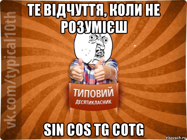 те відчуття, коли не розумієш sin cos tg cotg, Мем десятиклассник1