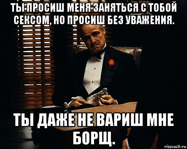 ты просиш меня заняться с тобой сексом, но просиш без уважения. ты даже не вариш мне борщ., Мем Дон Вито Корлеоне