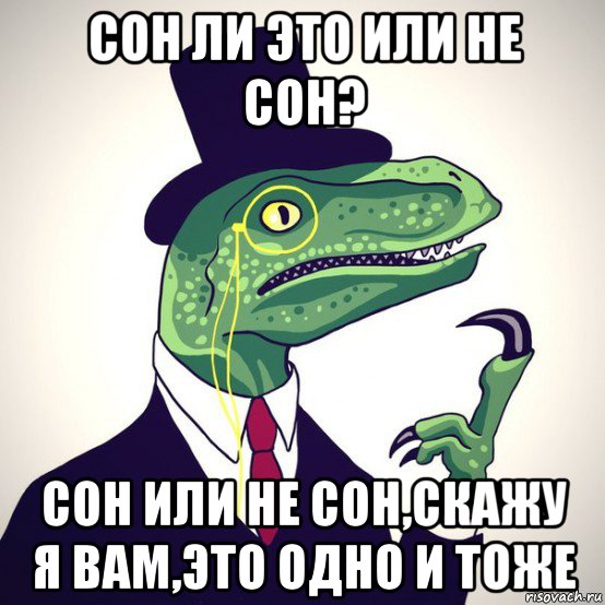 сон ли это или не сон? сон или не сон,скажу я вам,это одно и тоже, Мем  Филосораптор-вектор