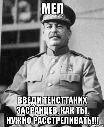 мел введи тексттаких засранцев, как ты, нужно расстреливать!!!, Мем   Сталин в фуражке