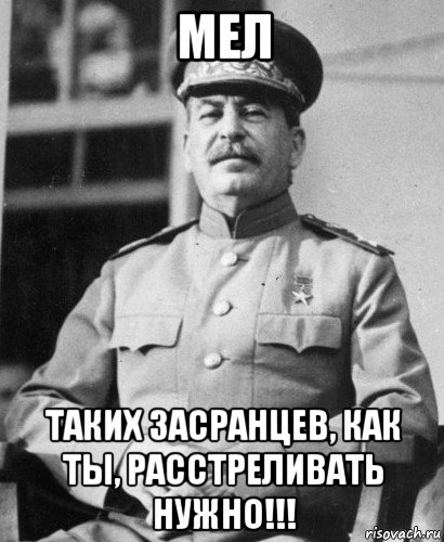 мел таких засранцев, как ты, расстреливать нужно!!!, Мем   Сталин в фуражке