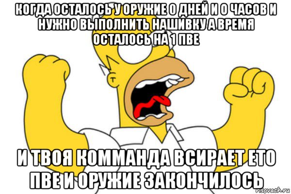 когда осталось у оружие 0 дней и о часов и нужно выполнить нашивку а время осталось на 1 пве и твоя комманда всирает ето пве и оружие закончилось, Мем Разъяренный Гомер