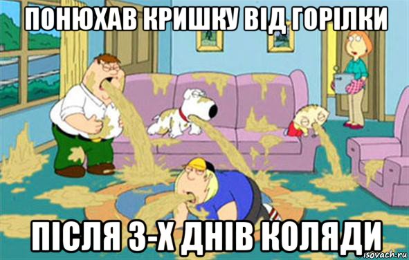 понюхав кришку від горілки після 3-х днів коляди, Мем Гриффины блюют