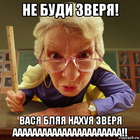 не буди зверя! вася бляя нахуя зверя аааааааааааааааааааааа!!, Мем Злая училка