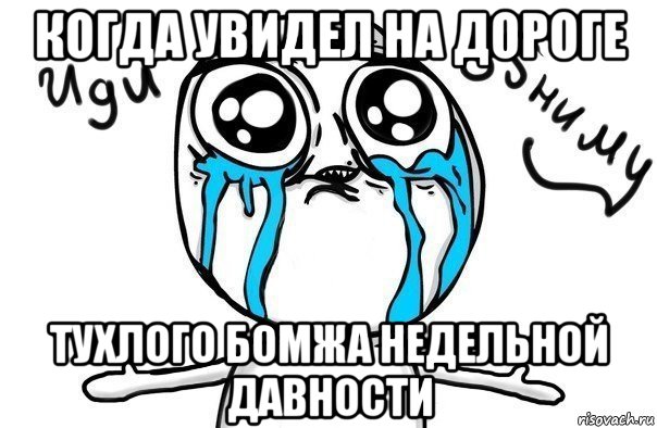 когда увидел на дороге тухлого бомжа недельной давности, Мем Иди обниму