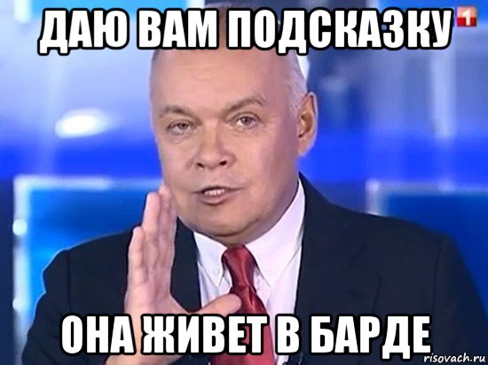 даю вам подсказку она живет в барде, Мем Киселёв 2014