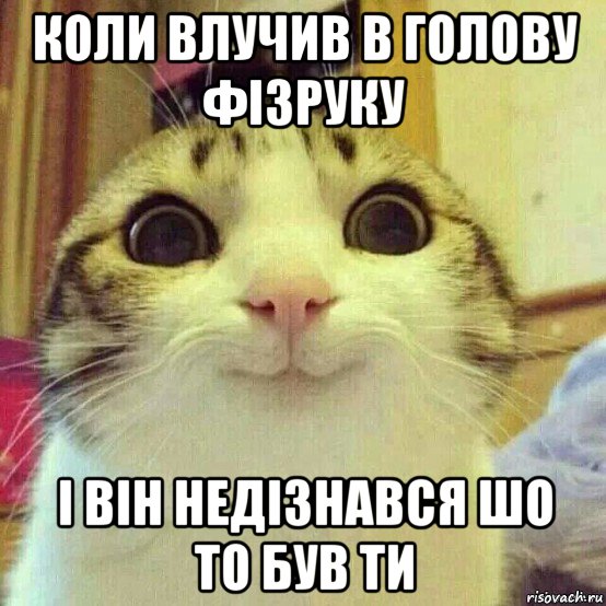 коли влучив в голову фізруку і він недізнався шо то був ти, Мем       Котяка-улыбака