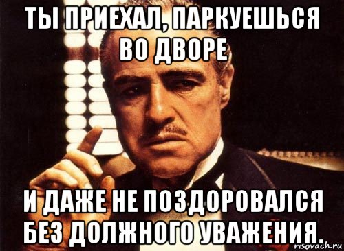 ты приехал, паркуешься во дворе и даже не поздоровался без должного уважения., Мем крестный отец