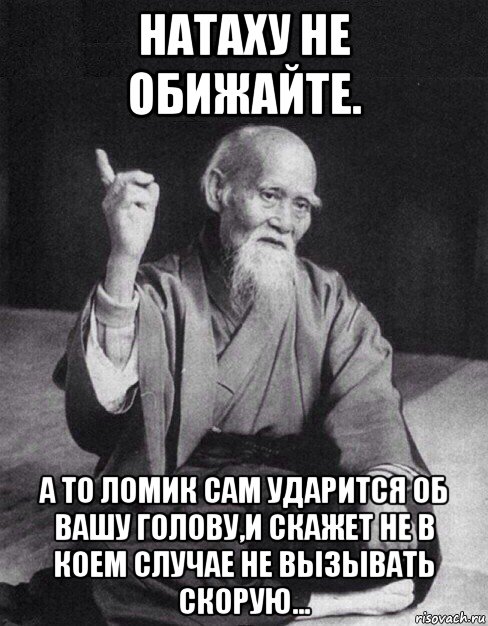 натаху не обижайте. а то ломик сам ударится об вашу голову,и скажет не в коем случае не вызывать скорую..., Мем Монах-мудрец (сэнсей)