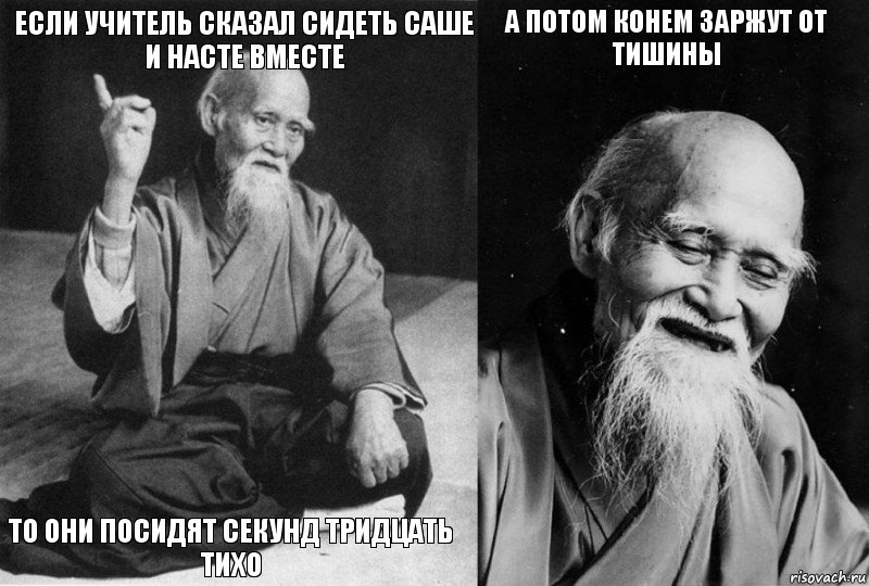 Если учитель сказал сидеть Саше и Насте вместе то они посидят секунд тридцать тихо А потом конем заржут от тишины , Комикс Мудрец-монах (4 зоны)