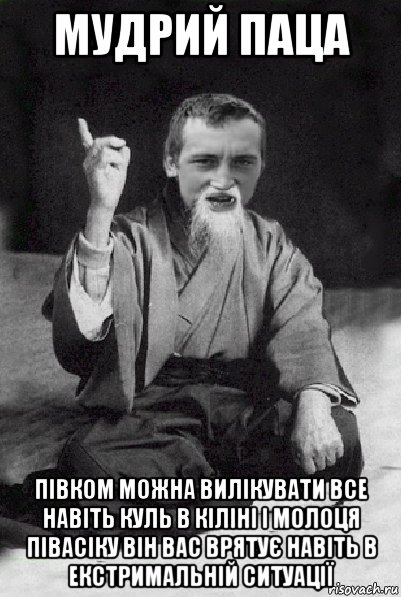 мудрий паца півком можна вилікувати все навіть куль в кіліні і молоця півасіку він вас врятує навіть в екстримальній ситуації, Мем Мудрий паца