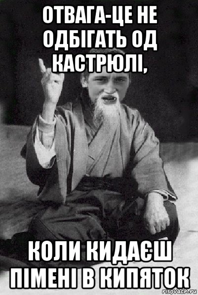 отвага-це не одбігать од кастрюлі, коли кидаєш пімені в кипяток, Мем Мудрий паца